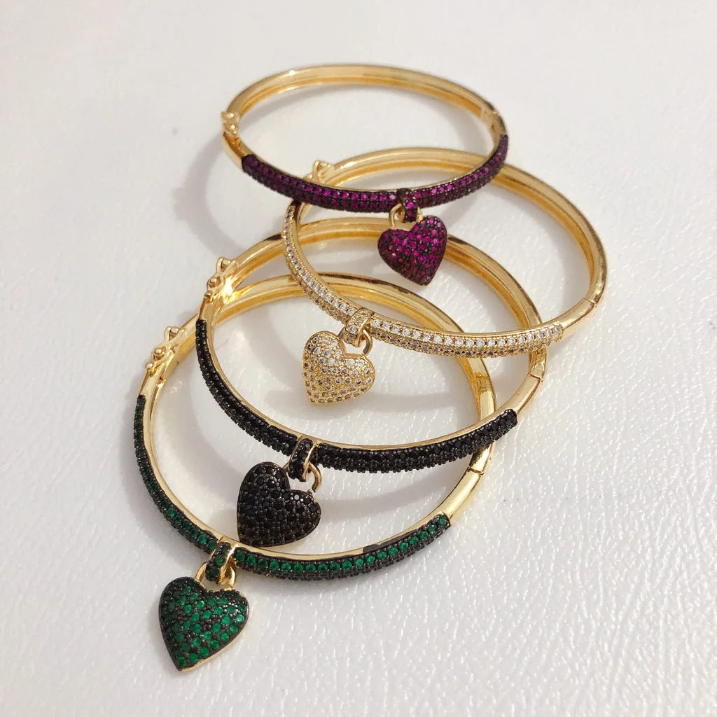 18k real gold plated dangling heart bangle bracelets