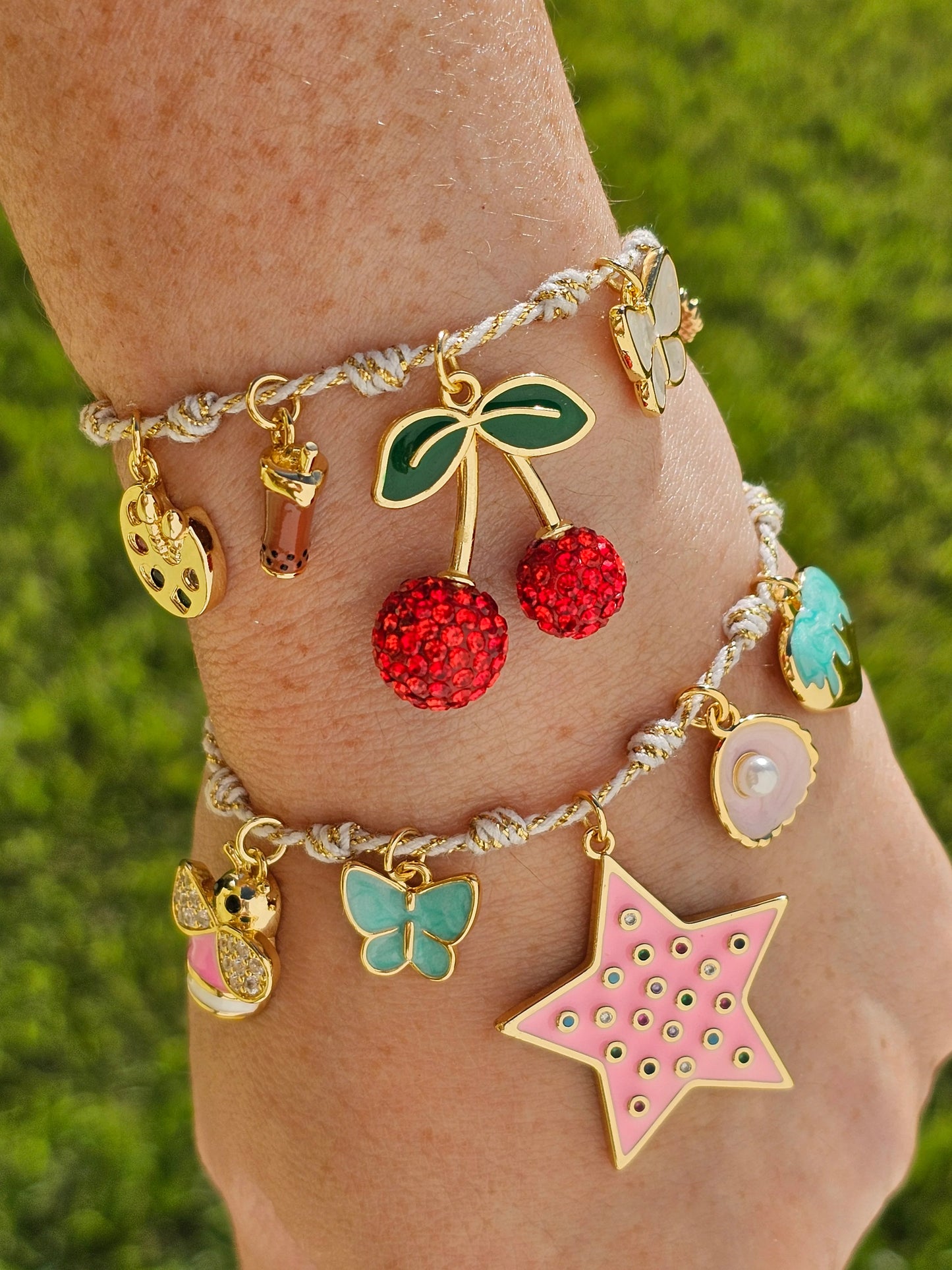 18k gold plated star and cherry bracelet