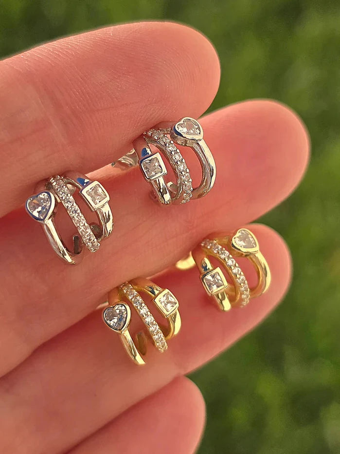 .925 Sterling silver 3 row hoop earrings