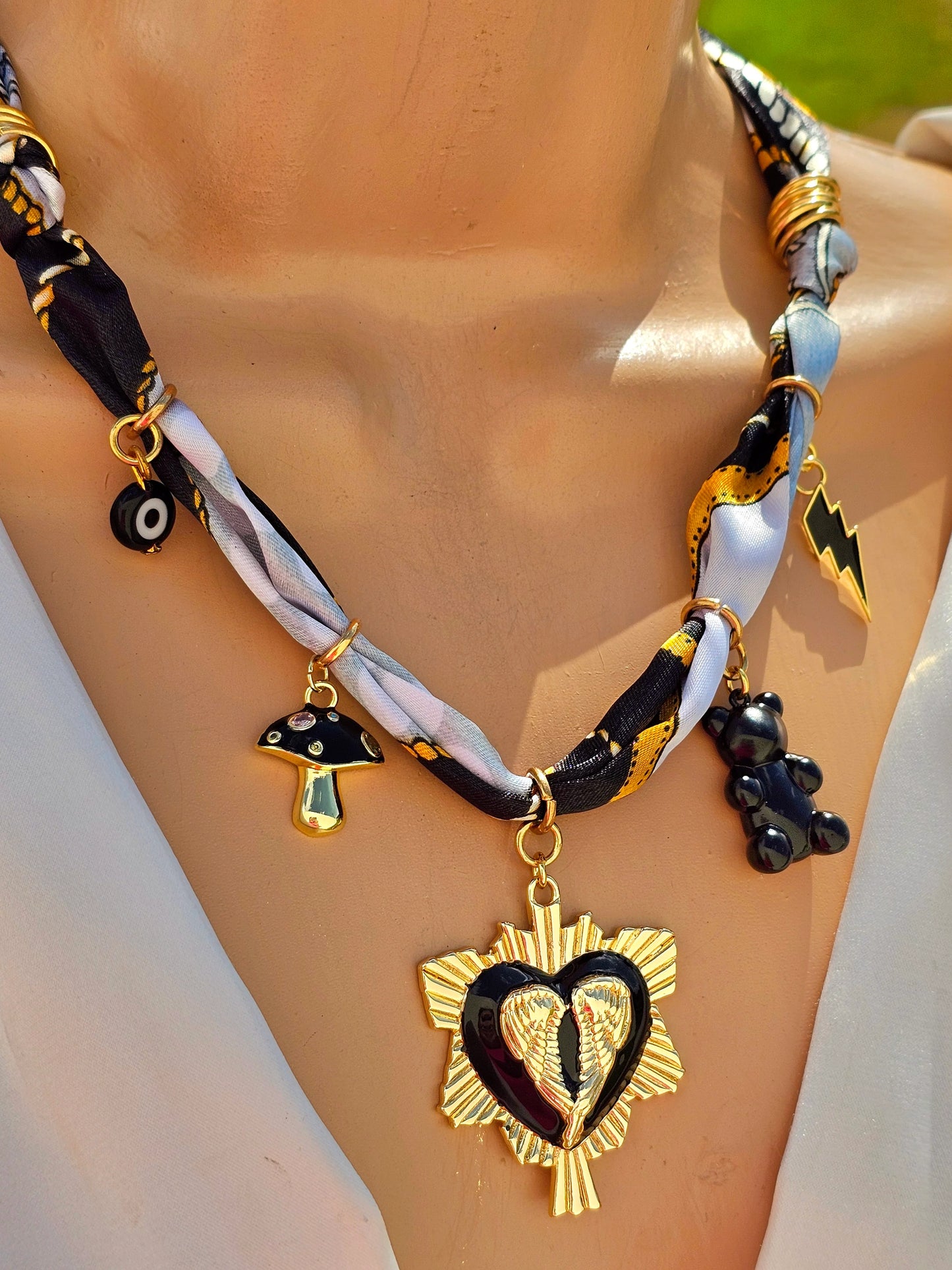 18k gold plated heart with wings scarf charms necklaces Wings
