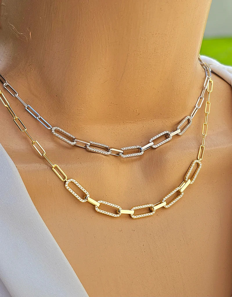 .925 sterling silver cz paperclip necklaces