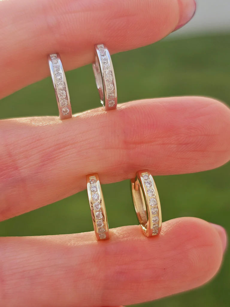 .925 Sterling silver front and back CZ 10mm hoop earrings