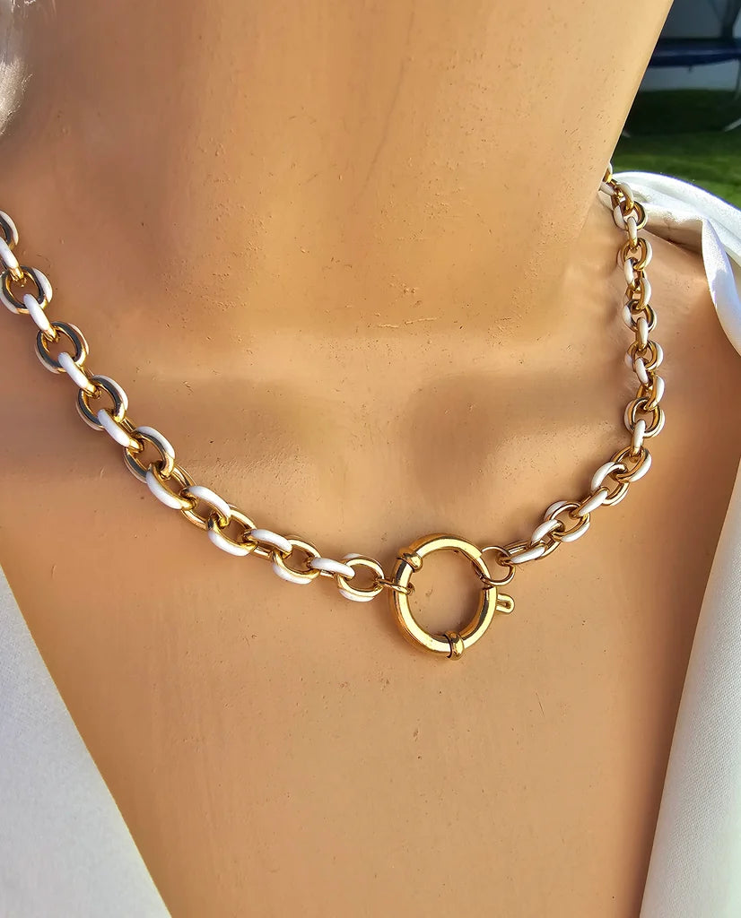 Stainless steel with color enamel necklaces
