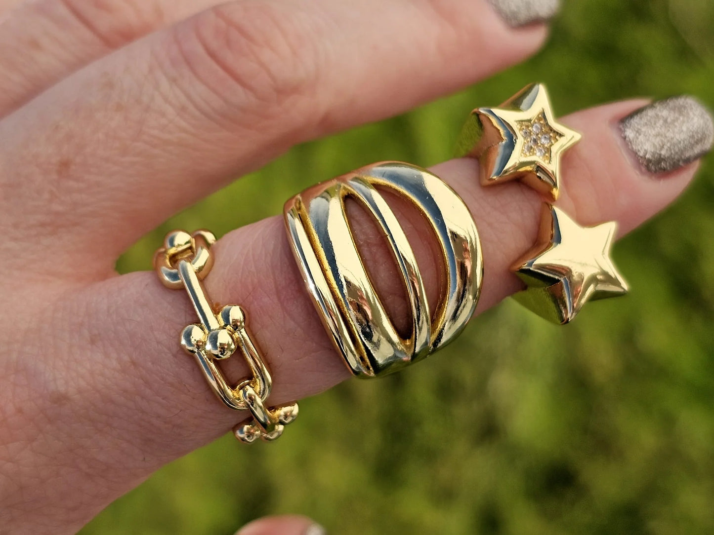 18k gold plated star, links, rows rings