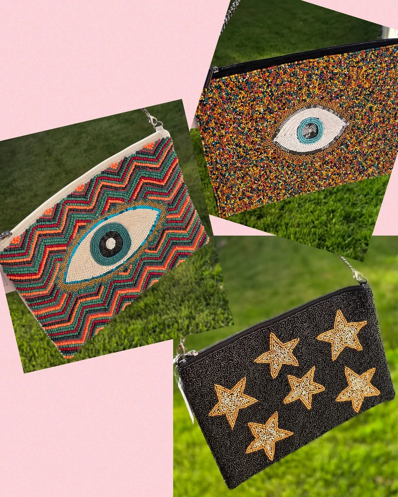 Fashion seed beaded clutch handbag