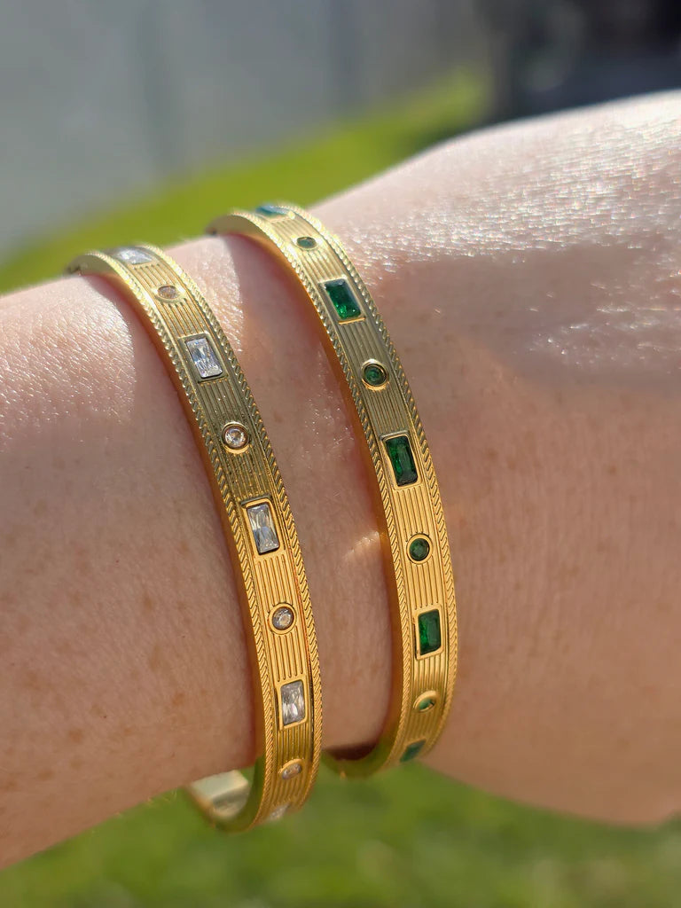 Stainless steel rectangular CZ bangle bracelet
