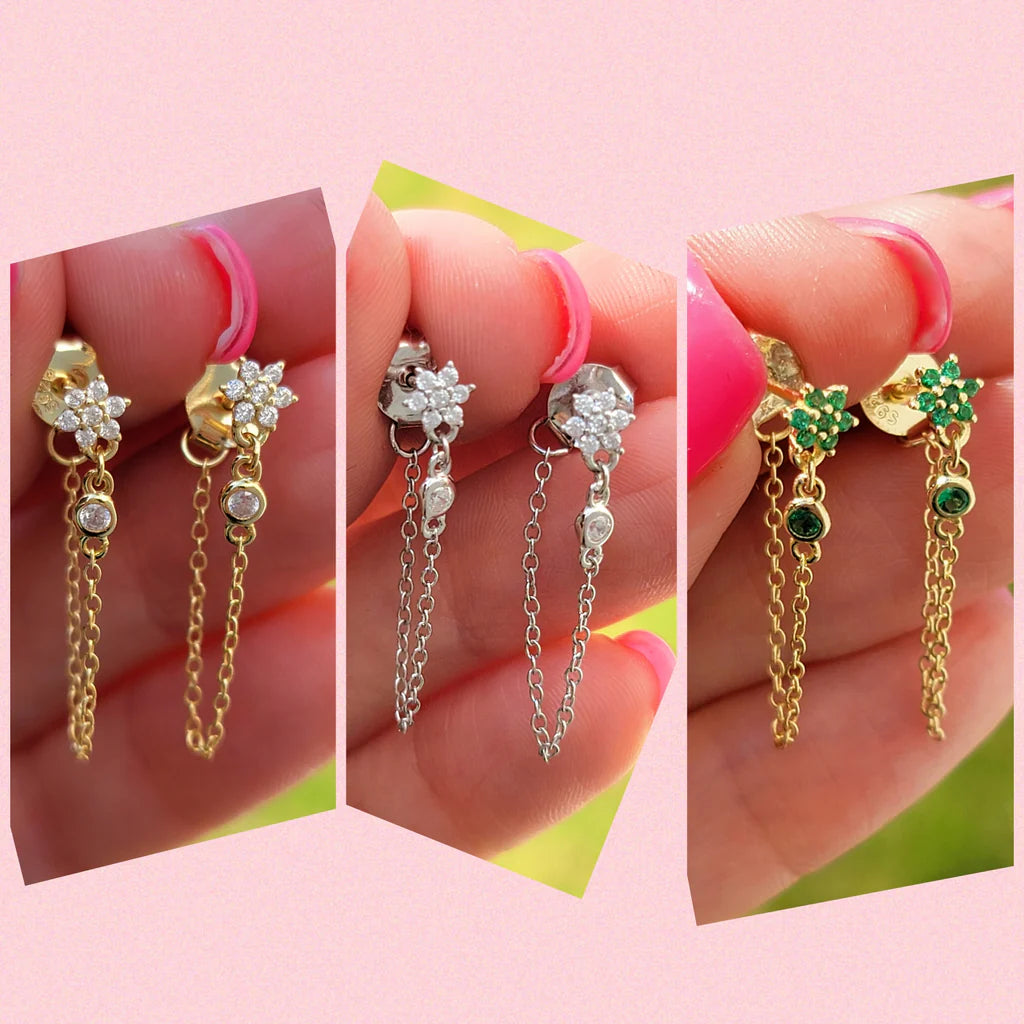 .925 Sterling silver and CZ with chain earrings