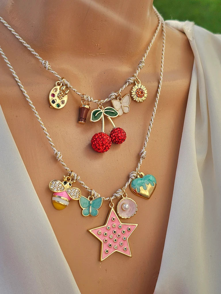 18k gold plated cherry and star necklaces