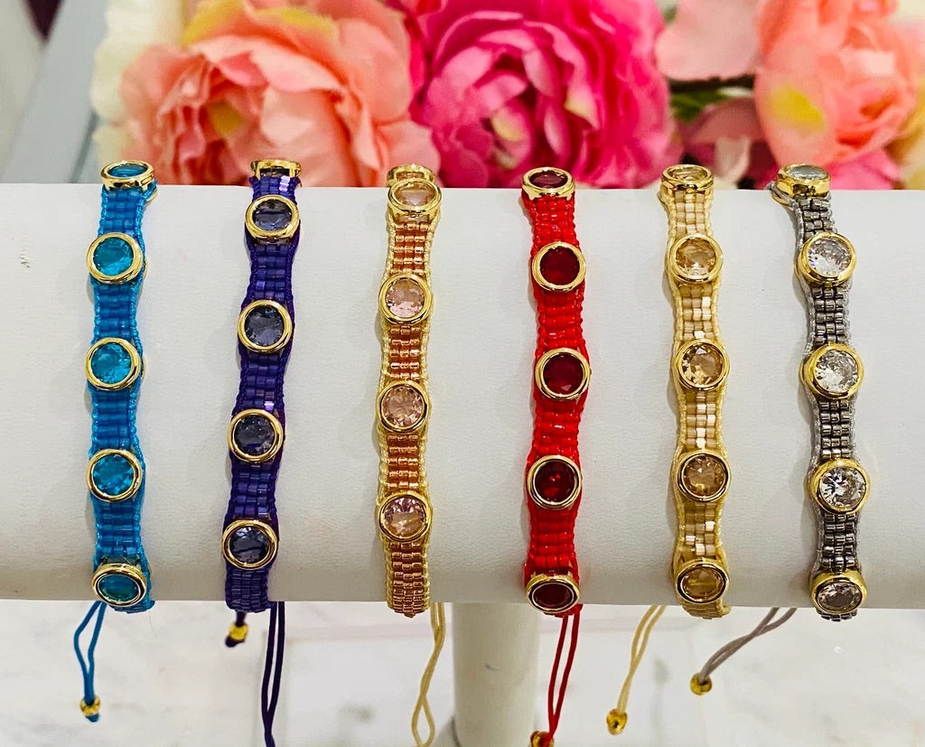 Gold plated seed bead and Cz bracelets