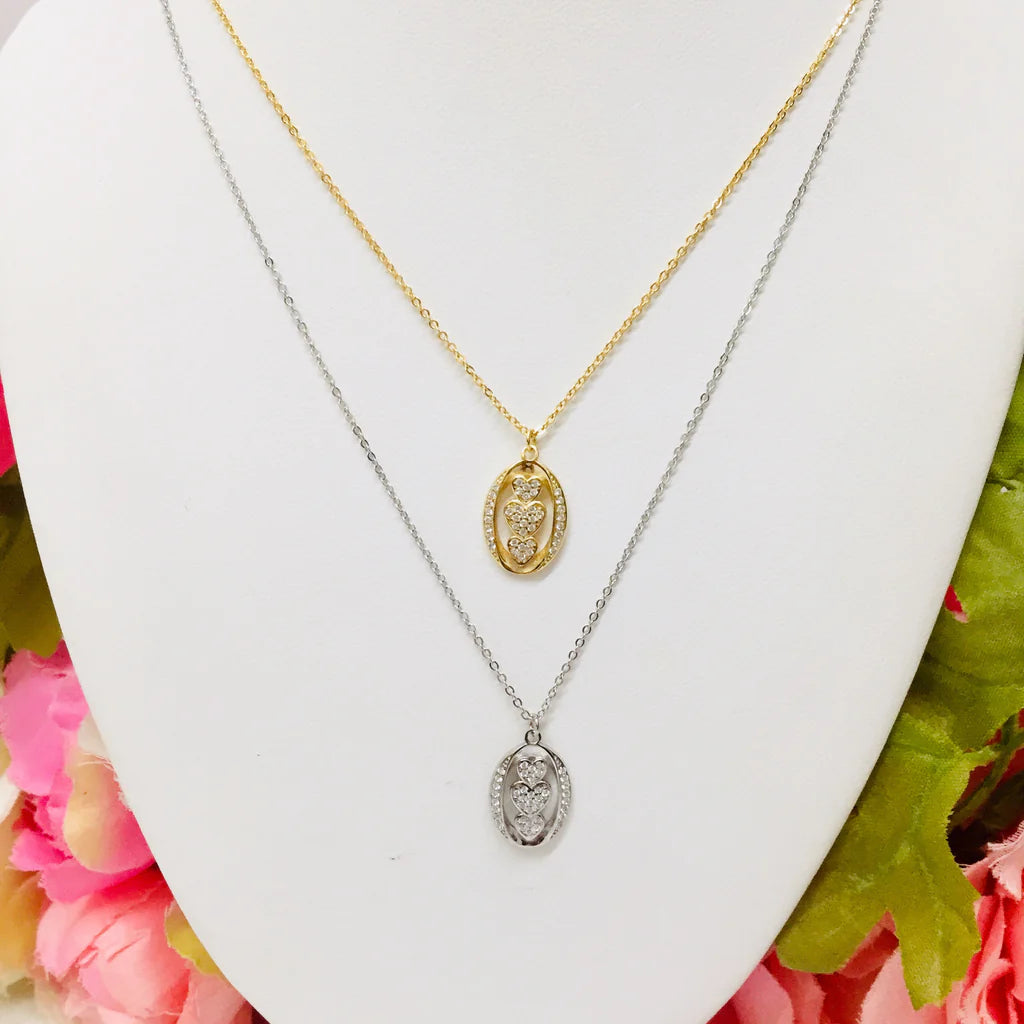 .925 Sterling Silver 3 heart necklace