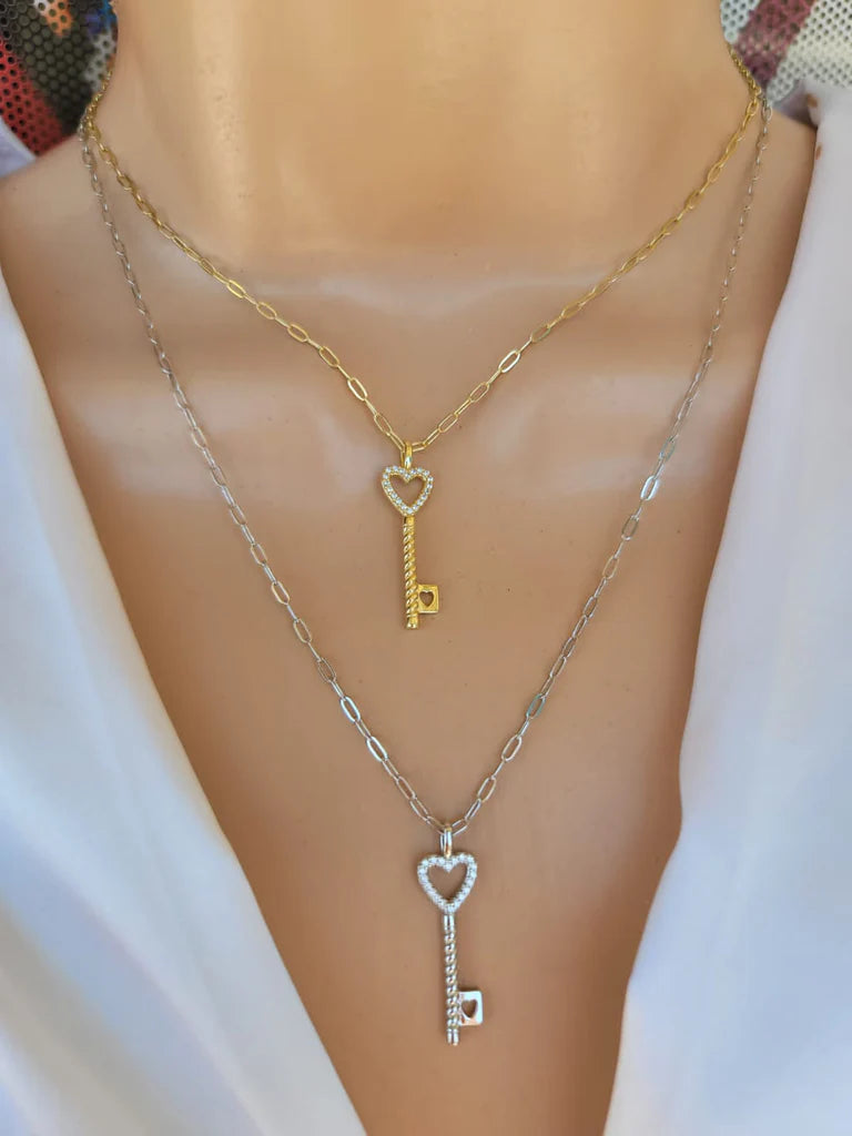 .925 Sterling Silver Key necklace
