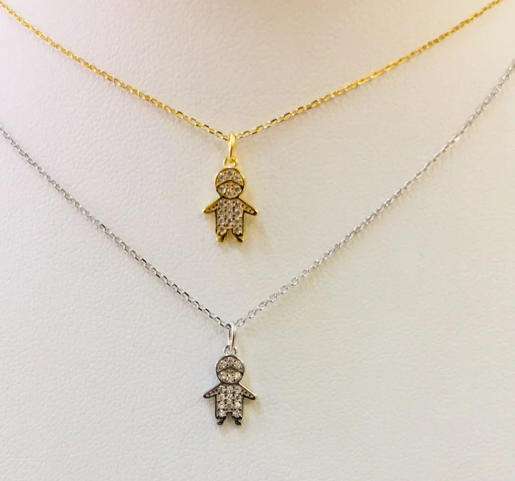 .925 Sterling Silver And Cz Boy Necklace