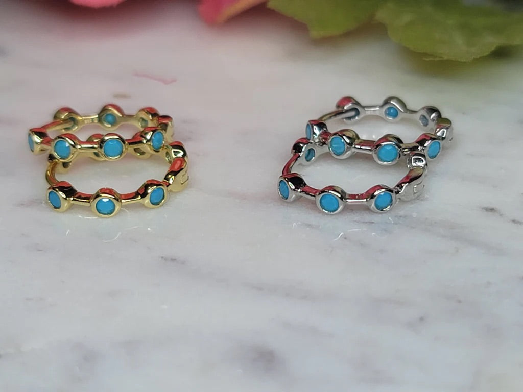 .925 Sterling silver and turquoise stone hoops