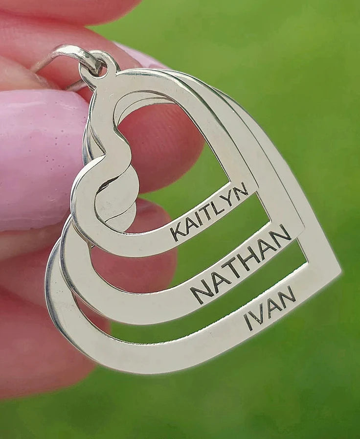 .925 Sterling silver personalized heart name pendant for mom or couple