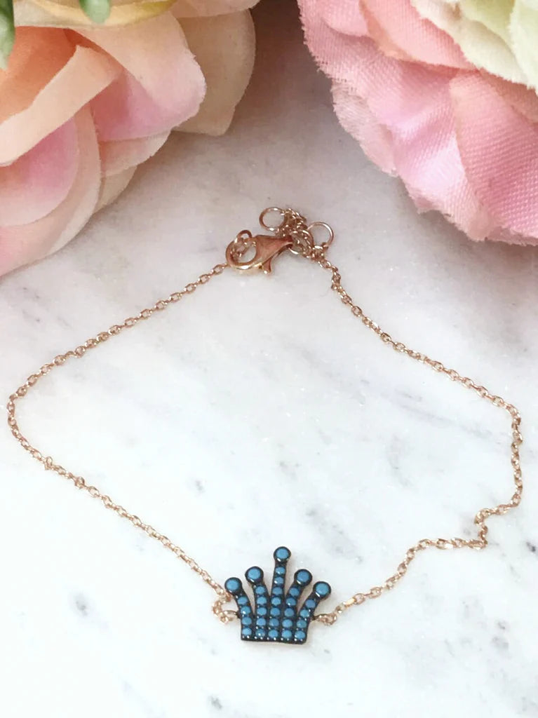 .925 Sterling Silver rose gold Crown with Turquoise bracelet
