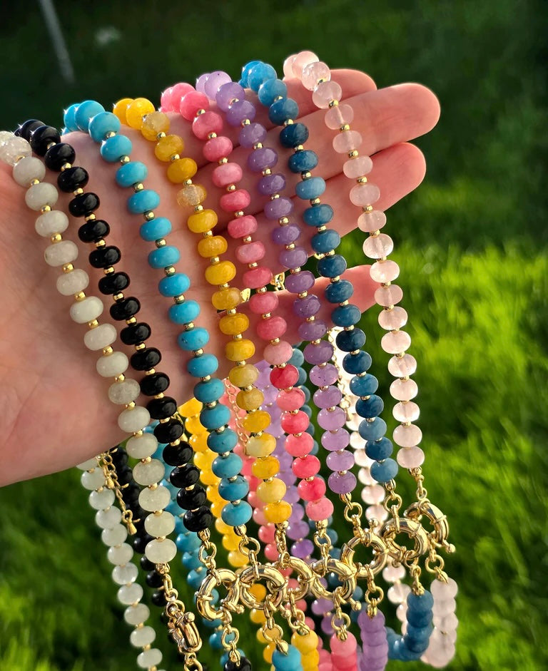 18k gold plated natural stones beaded with clasp necklaces