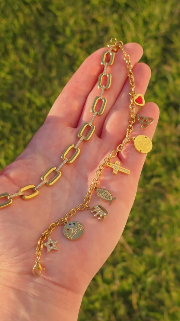 Stainless steel paperclip and charms bracelets