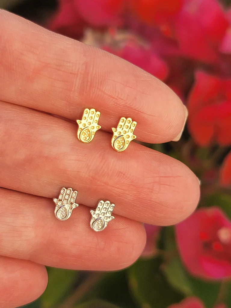 .925 Sterling silver and CZ hamsa hand earrings