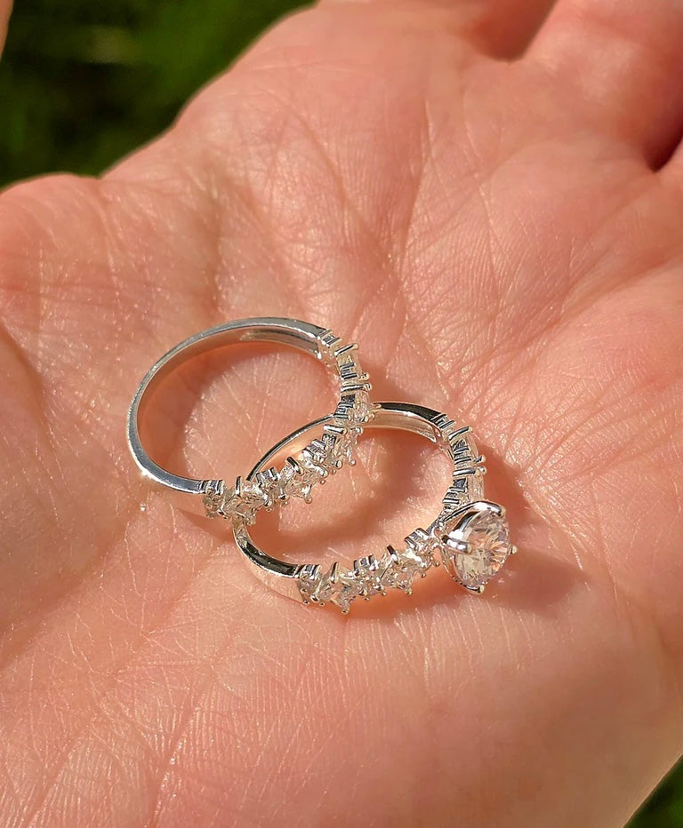 .925 sterling silver baguette CZ bridal Set rings