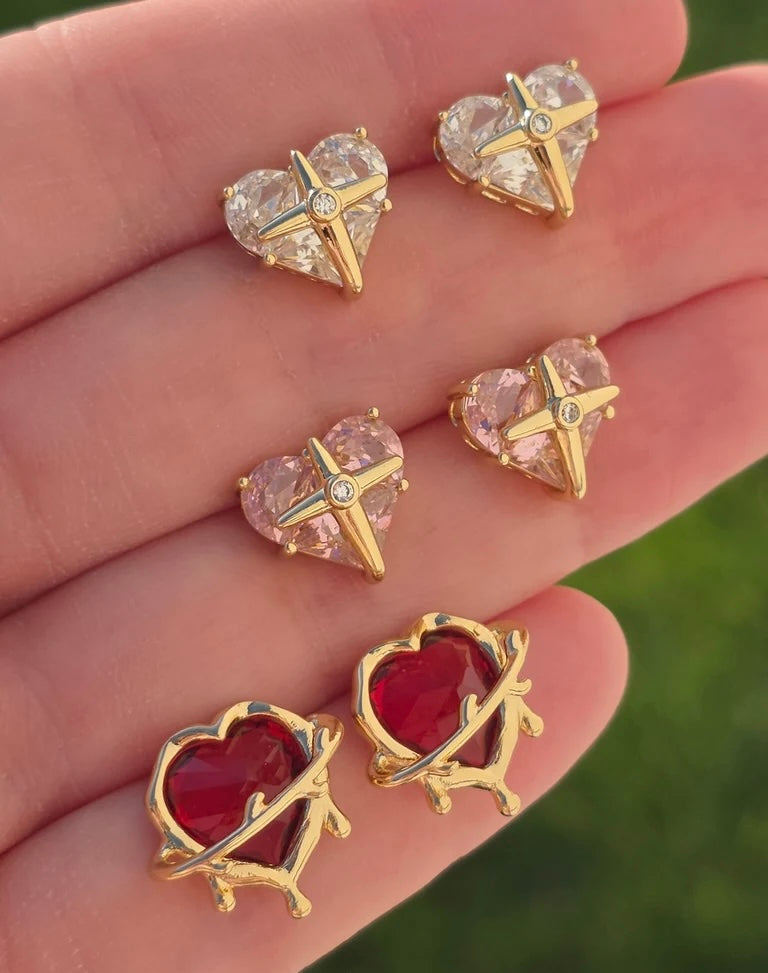 18k gold plated Crystal heart studs