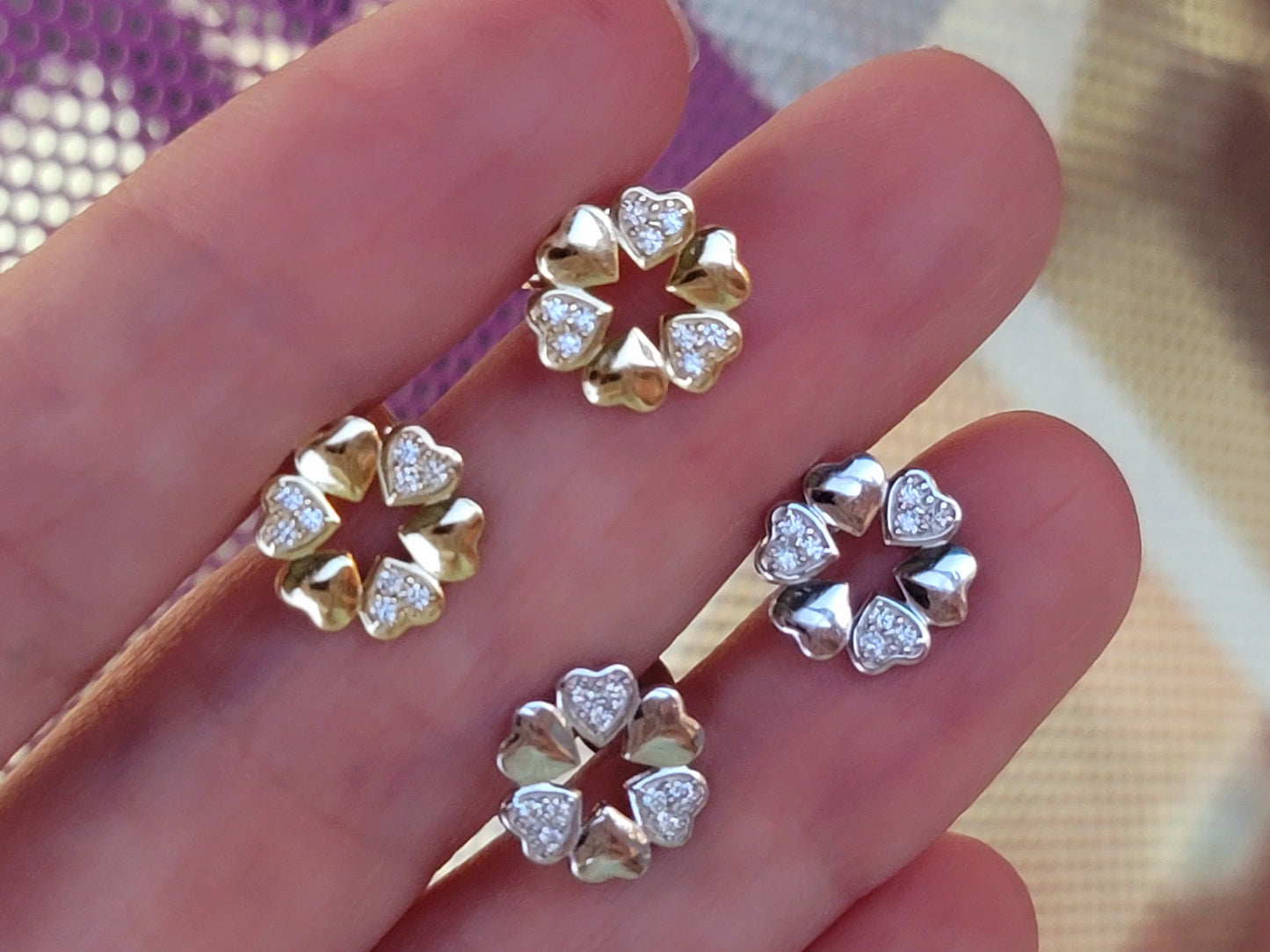 .925 Sterling silver and CZ clover stud earrings
