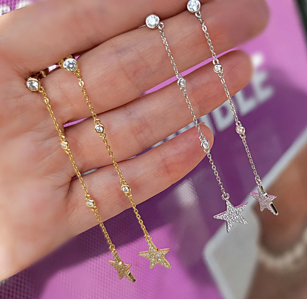 .925 Sterling silver and CZ dangling stars earrings