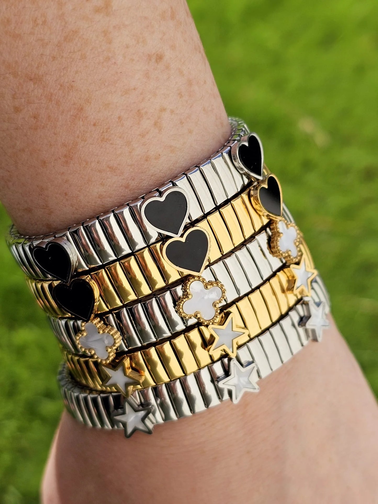 Stainless steel heart, clover and star bracelets