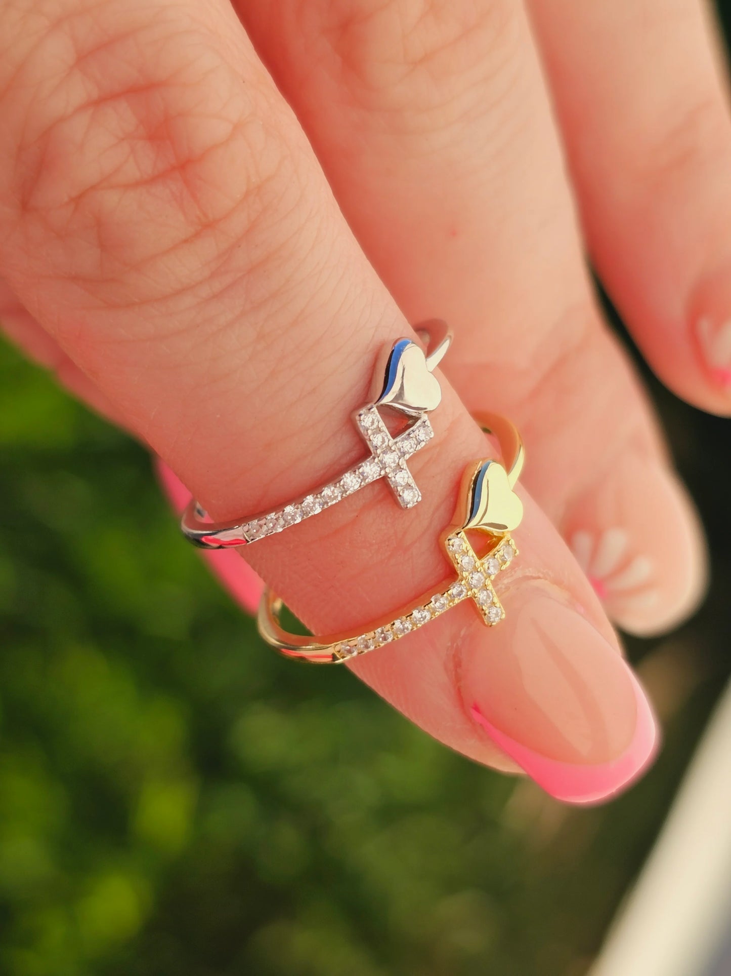.925 sterling silver cross/heart rings