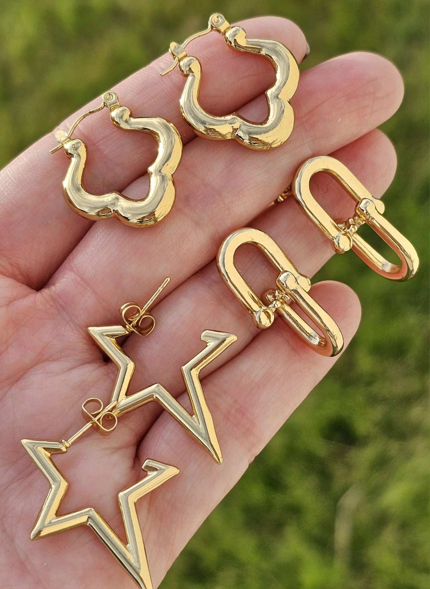 18k gold plated star, cloud , link earrings