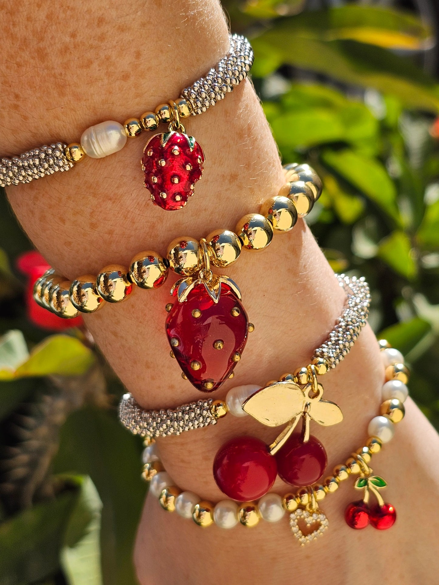 18k gold plated cherry and strawberry