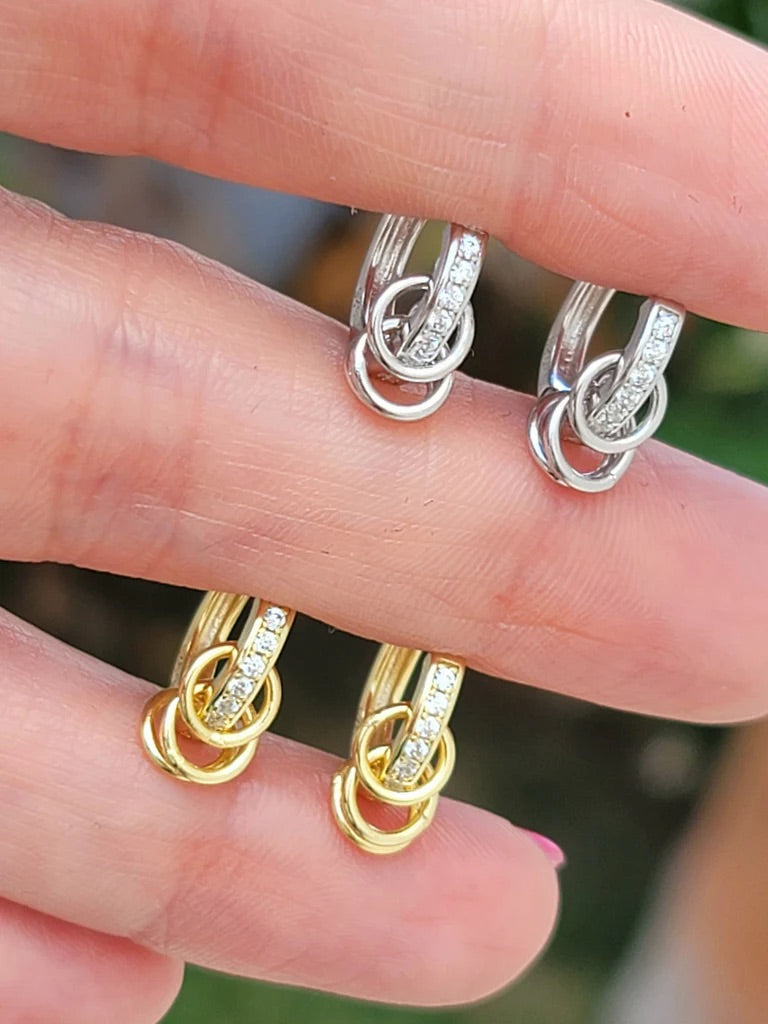 .925 Sterling silver and CZ hoop earrings