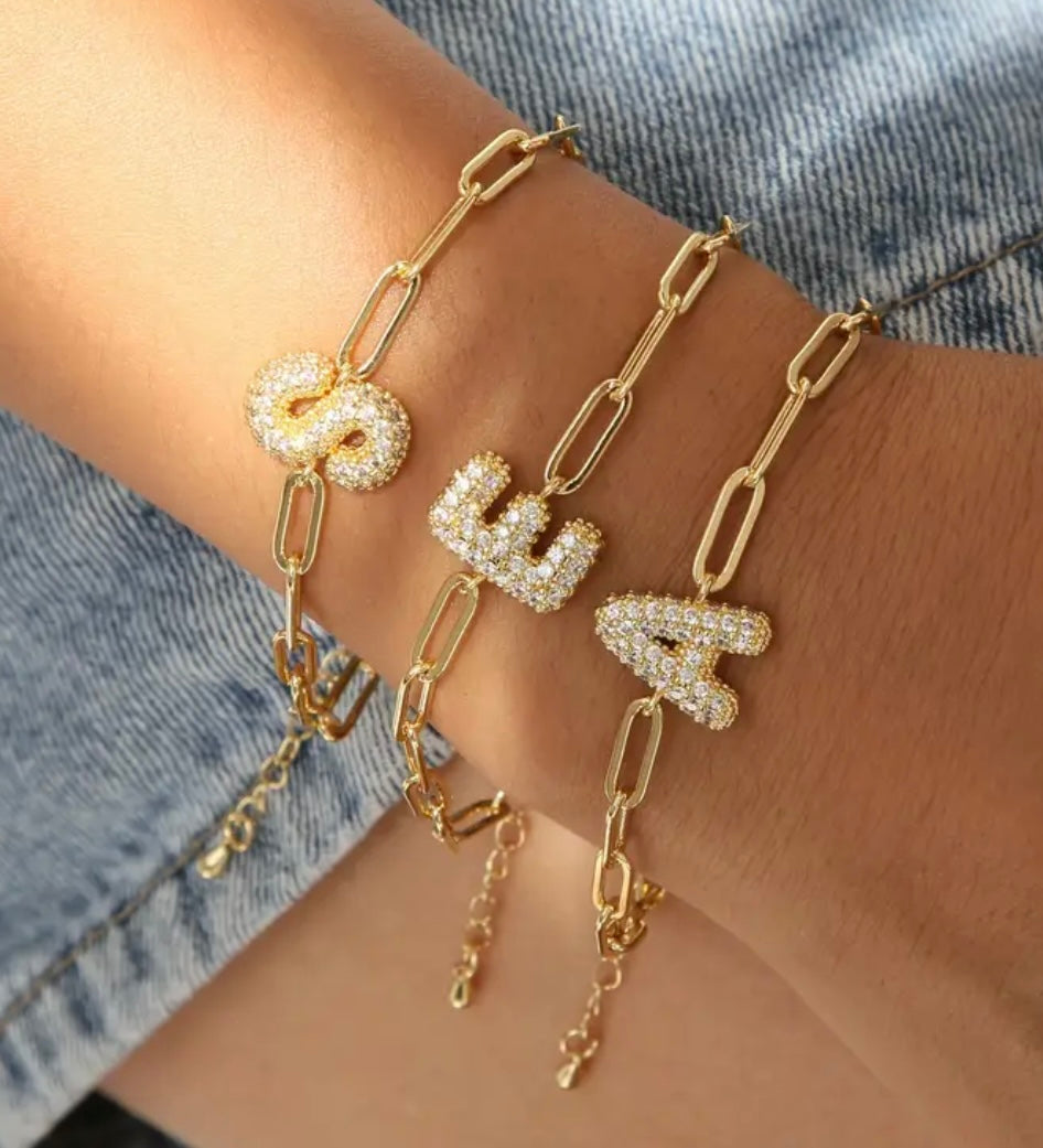 18k gold plated initial bracelet