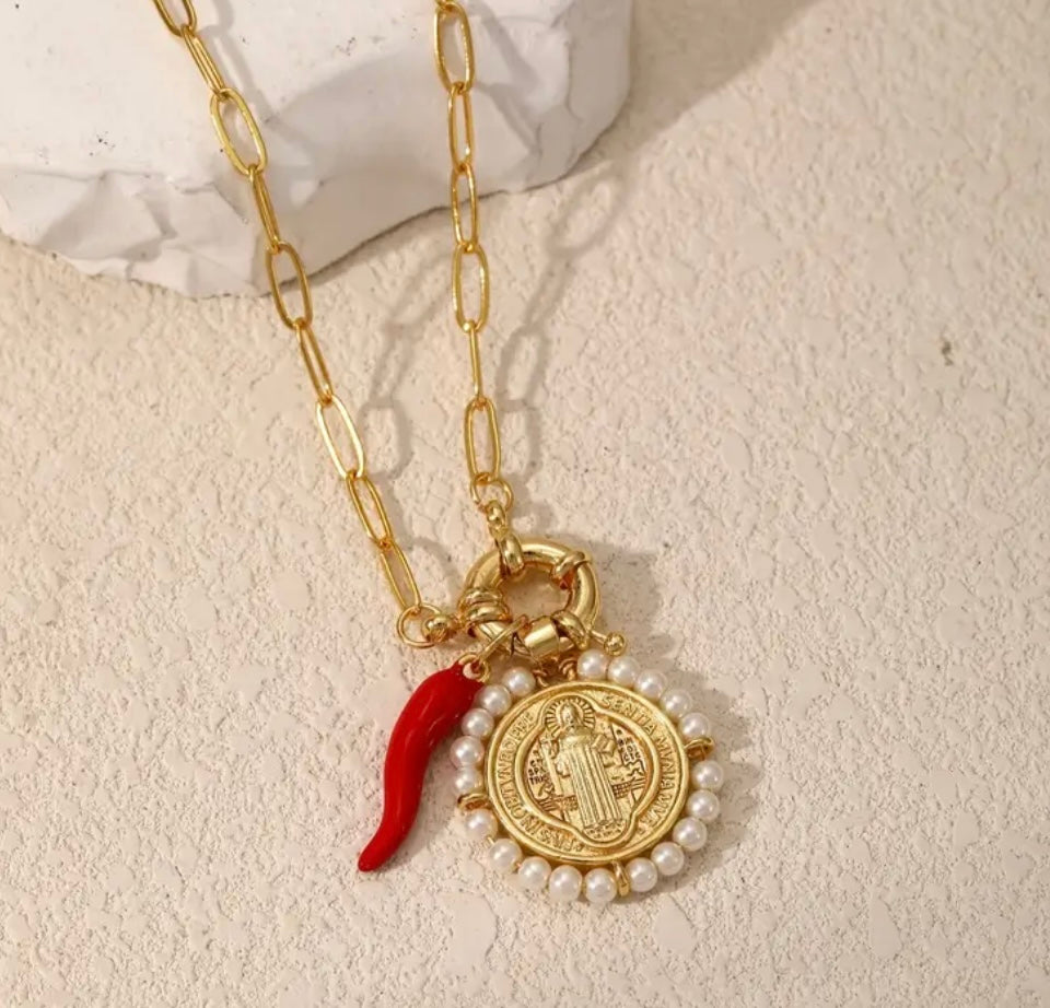 18k gold plated San Benito with red pepper necklaces