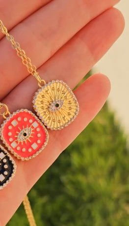 18k real gold plated evil eye cz reversible gold/pink necklaces
