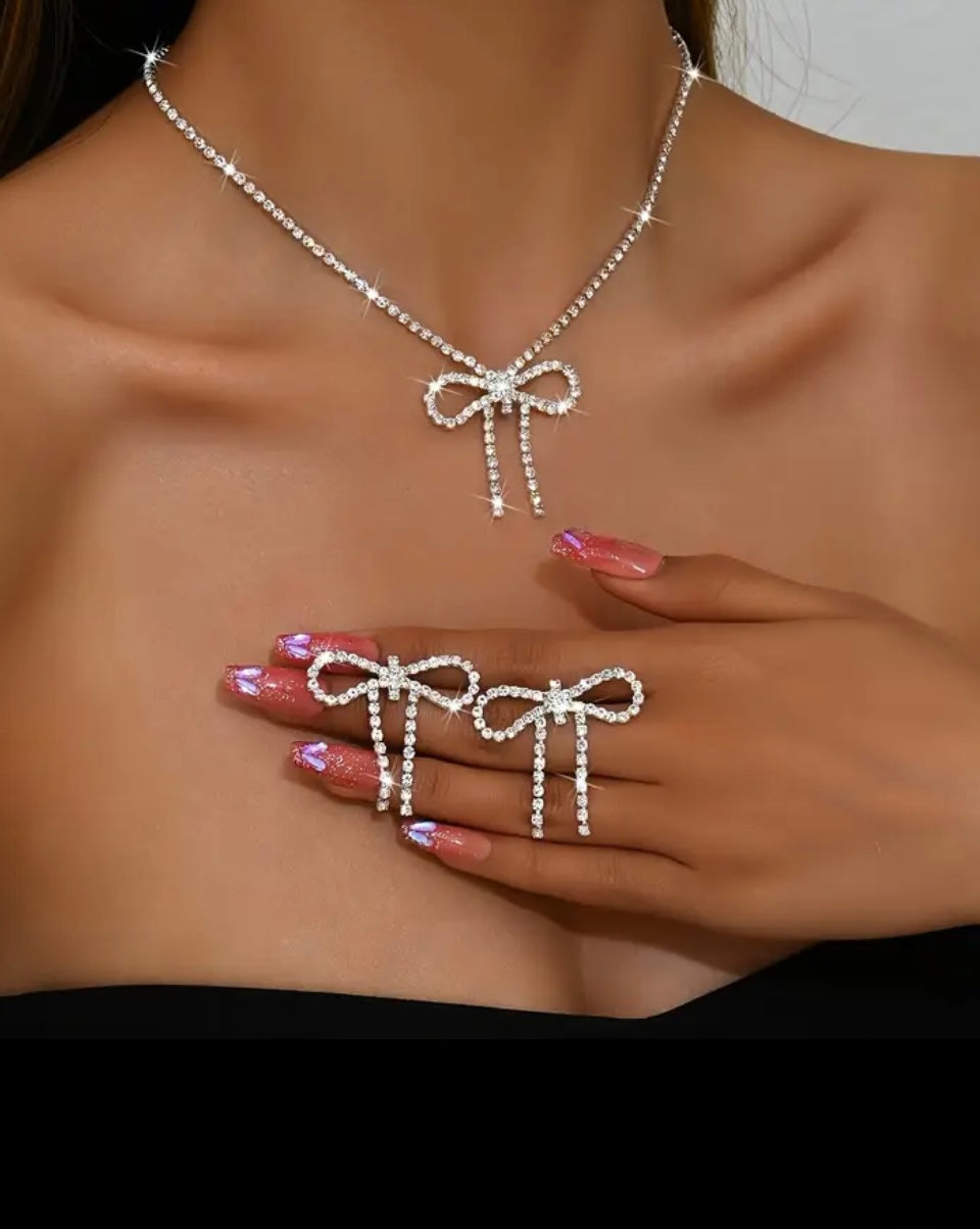 Fashion Bow rhinestone necklace with earrings