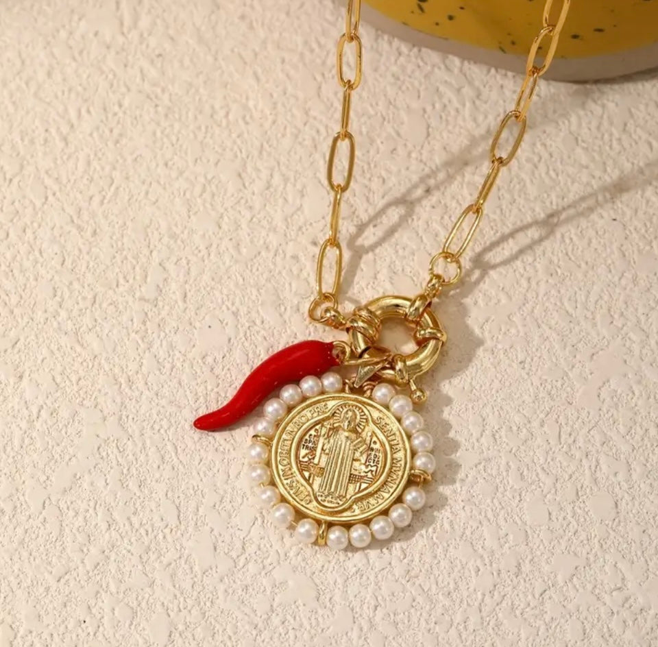18k gold plated San Benito with red pepper necklaces