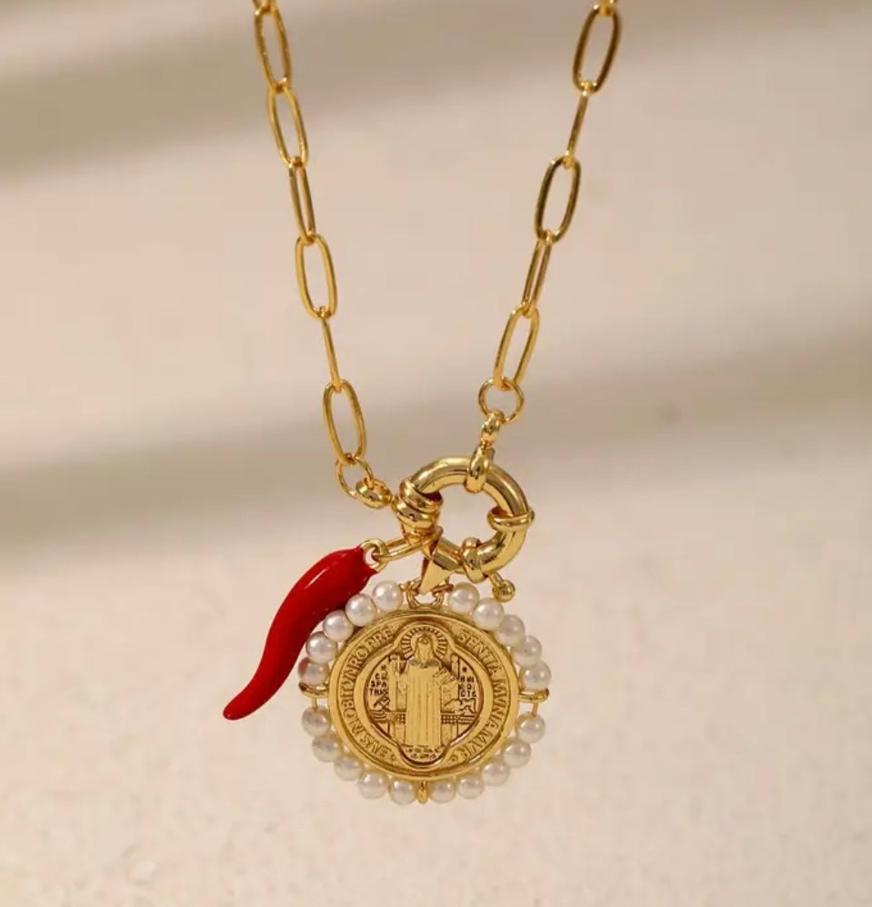 18k gold plated San Benito with red pepper necklaces