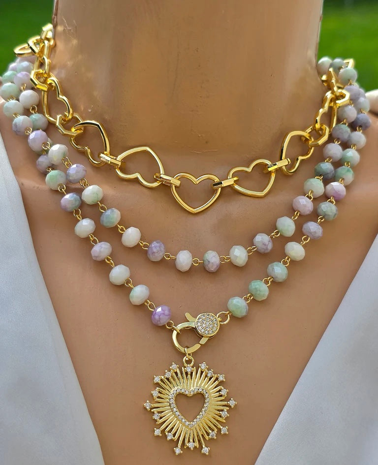 18k gold plated 16in hearts and 36in color heart necklace