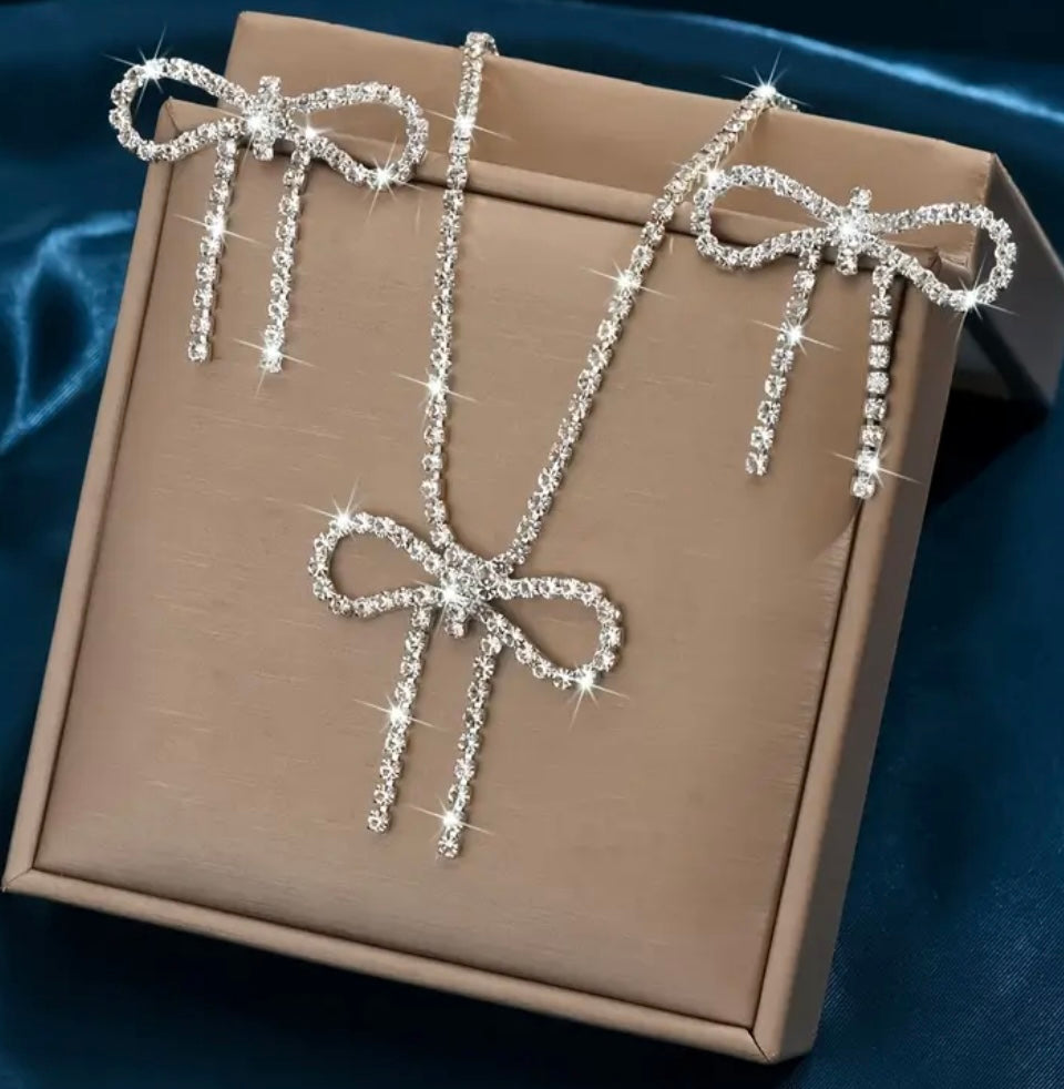 Fashion Bow rhinestone necklace with earrings
