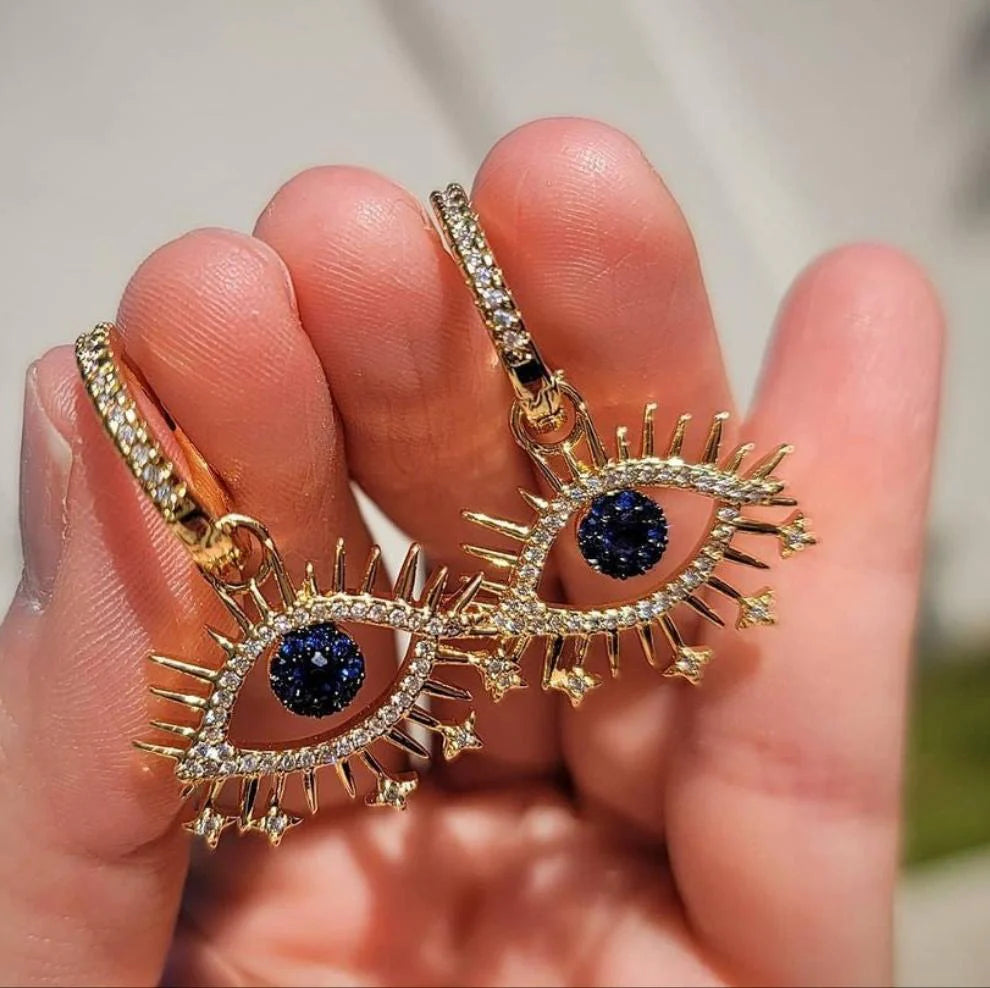 18k real gold plated evil eye hoop earrings