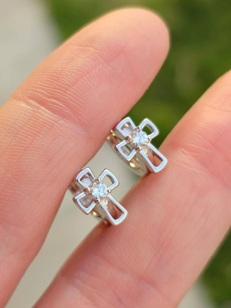 .925 sterling silver cross hoop earrings
