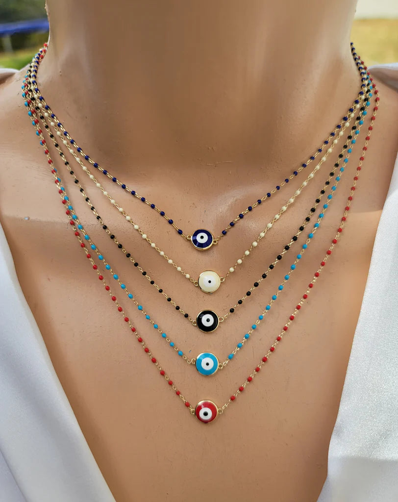 . 925 sterling silver and color beaded evil eye necklace