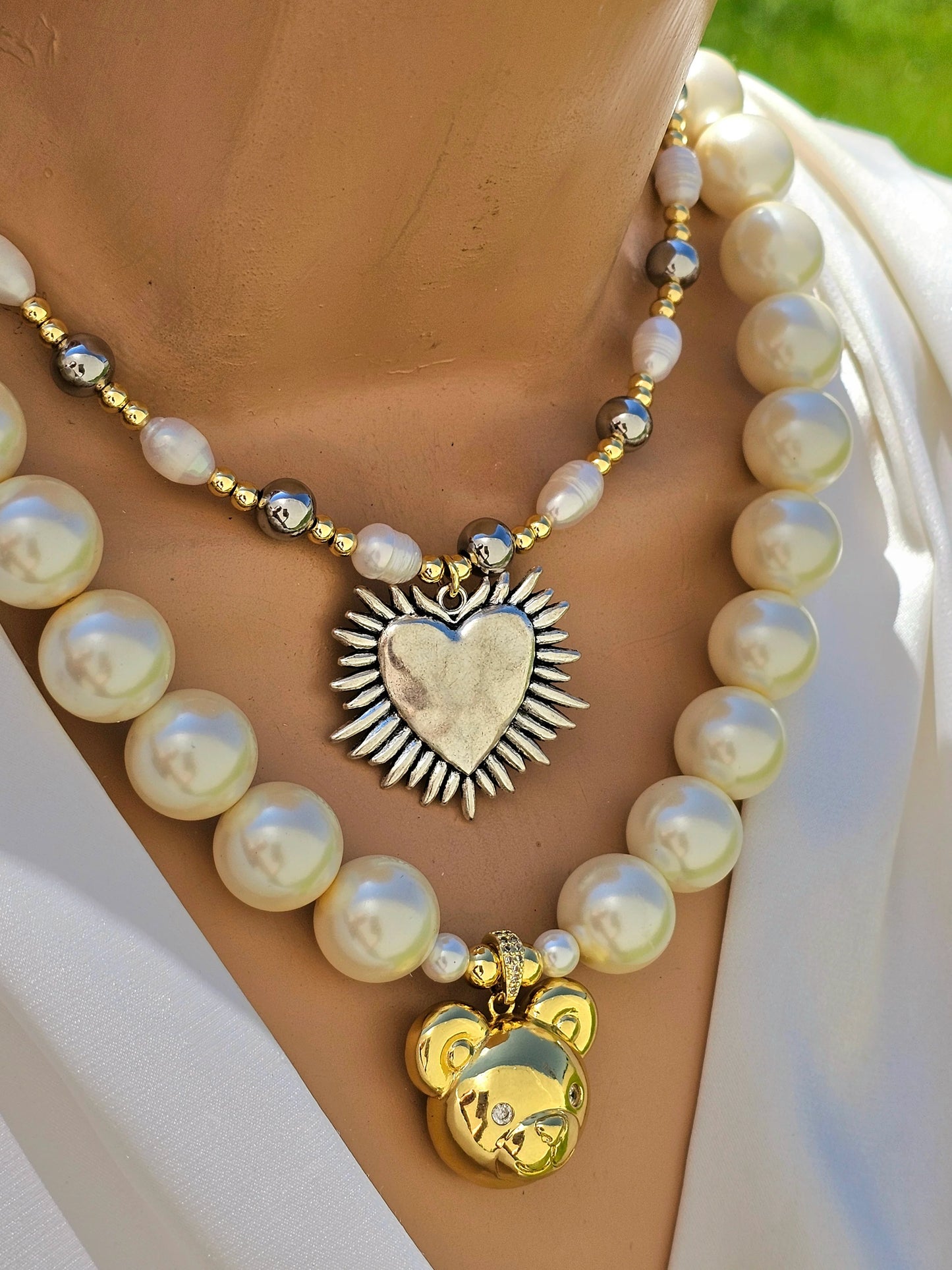 18k gold plated heart and bear necklaces