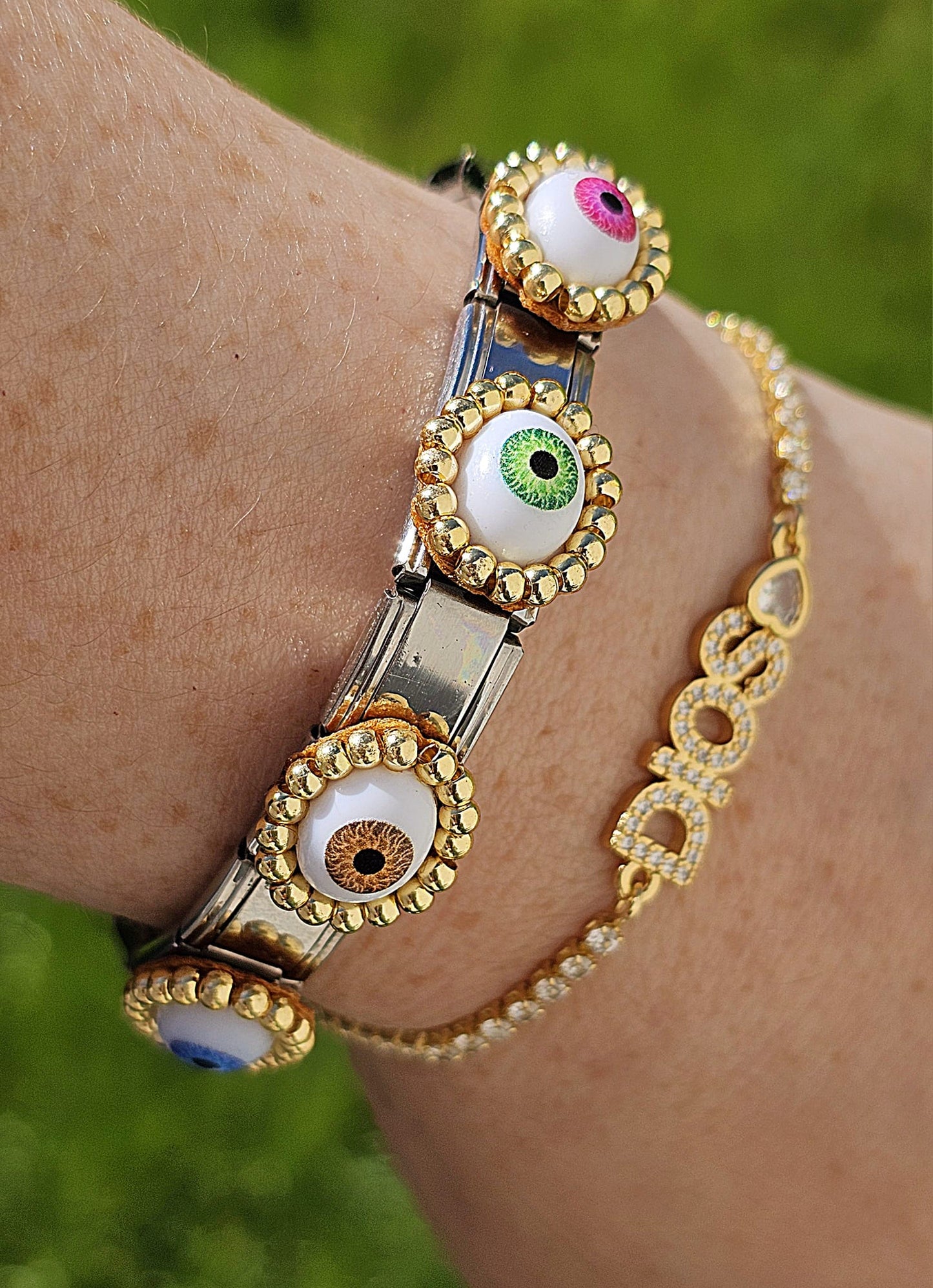 18k gold plated evil eye and Diosbracelets