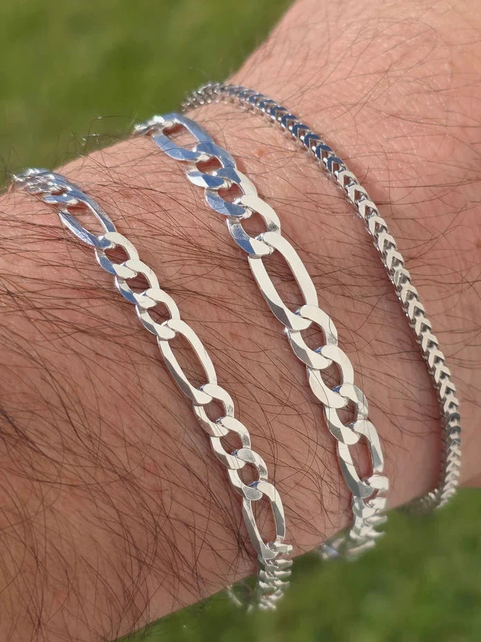 .925 sterling silver unisex Franco and Figaro chain bracelets