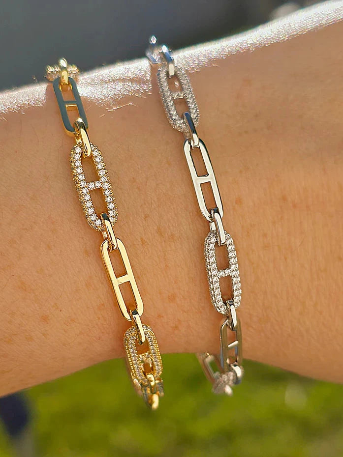 .925 Sterling silver Paperclip with CZ bracelet