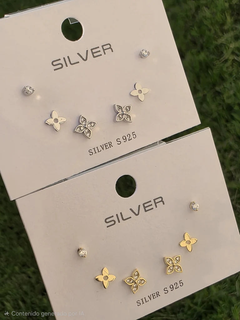 .925 Sterling silver clover 3 pairs set earrings