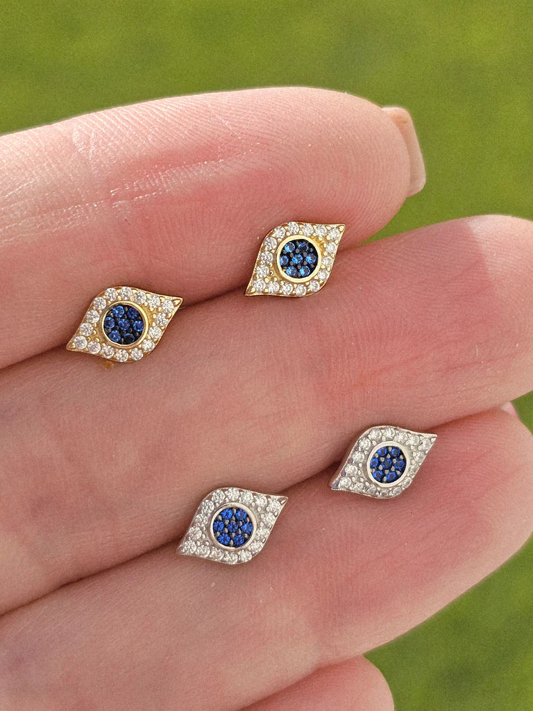 .925 sterling silver CZ evil eye earrings