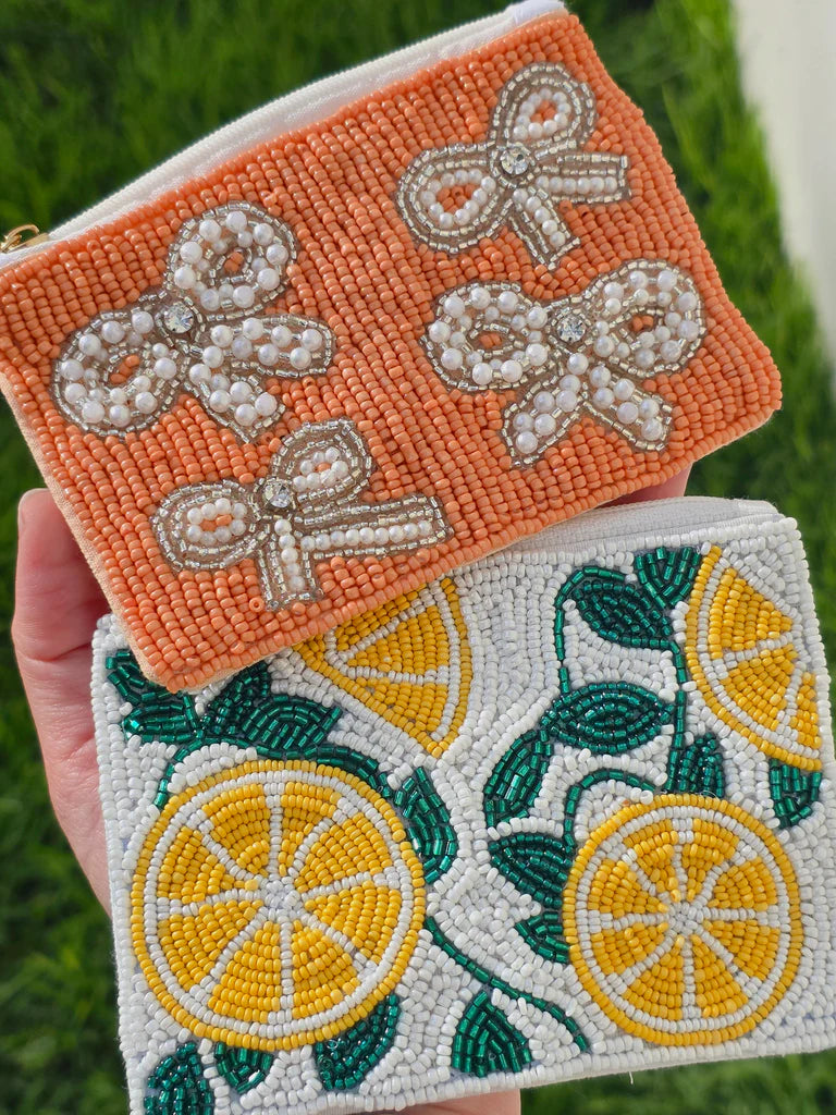 Fashion seed beads bow and lemons coin purses