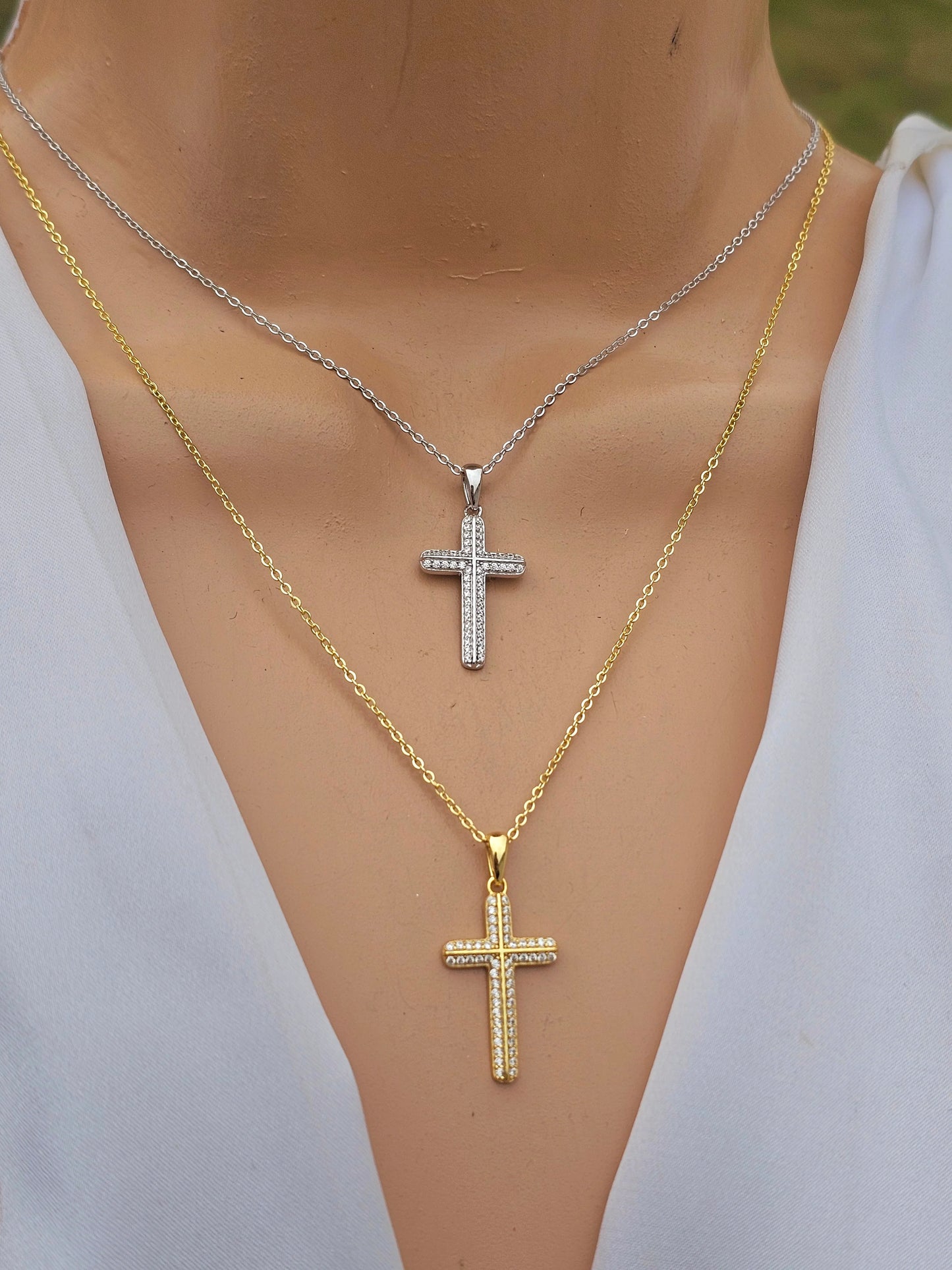.925 sterling silver cz cross necklaces